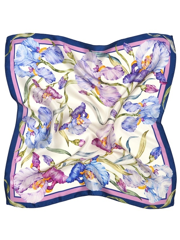 AD5-081 Fioletowa apaszka na szyję Irysy 53x53 cm